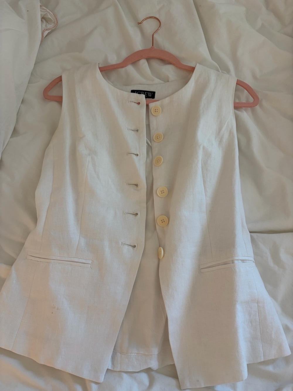 J. Crew Cream Sleeveless Button-Front Linen Vest
